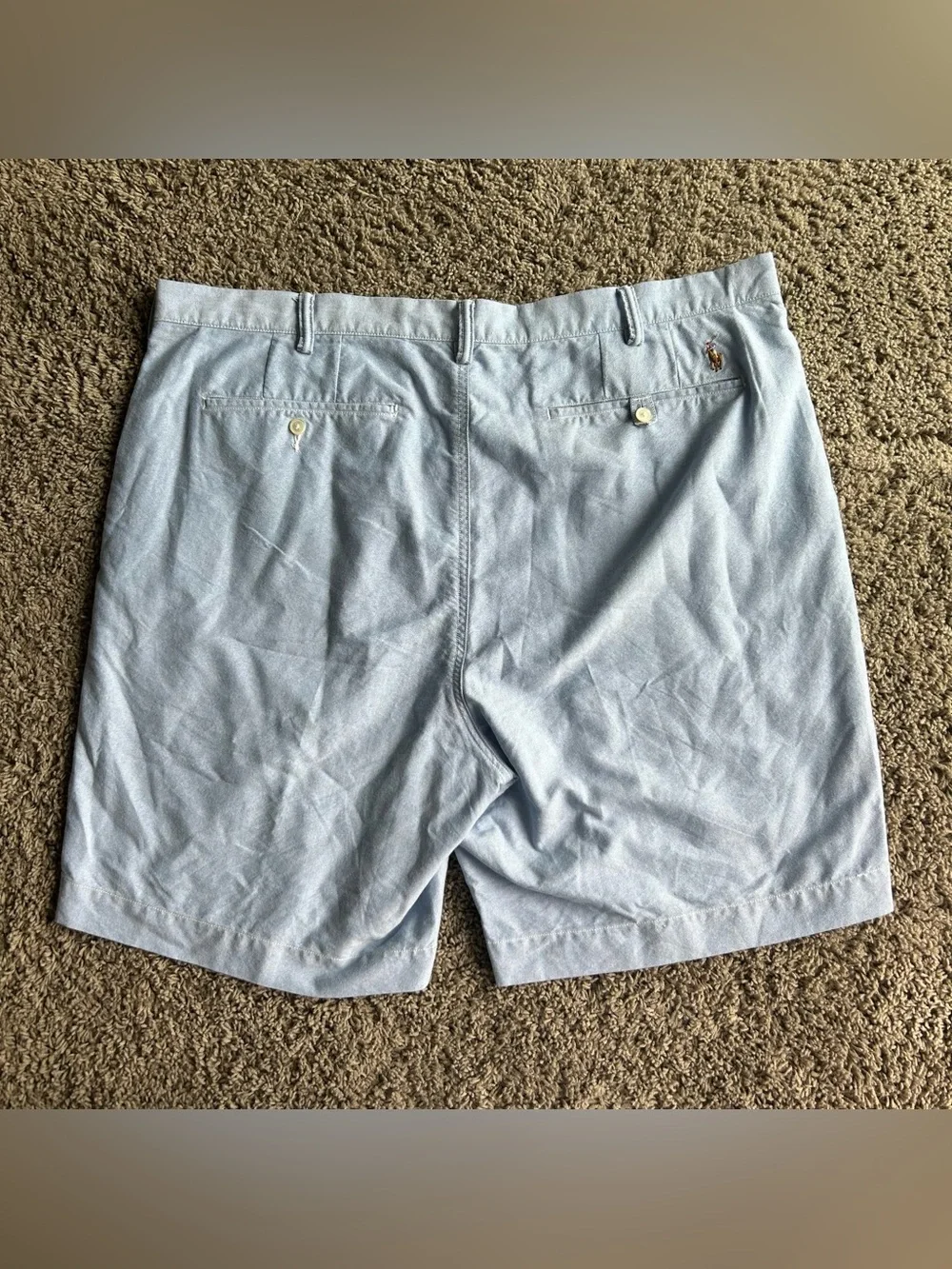Polo Ralph Lauren Shorts Mens 42x9 Chambray Oxford Light Blue Classic Fit Chino